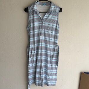 J. McLaughlin Blue and White Striped Midi Dress